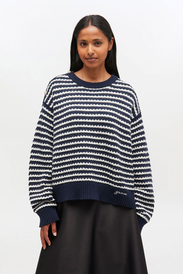 COTTON WOOL STRIPE SWEATER  683 Sky Captain