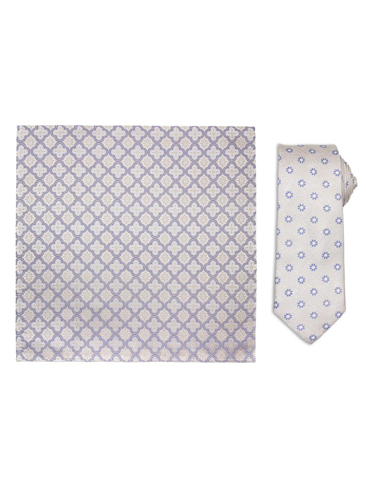 Santi silkeslips+lommetørkle mønstret sett beige  Beige