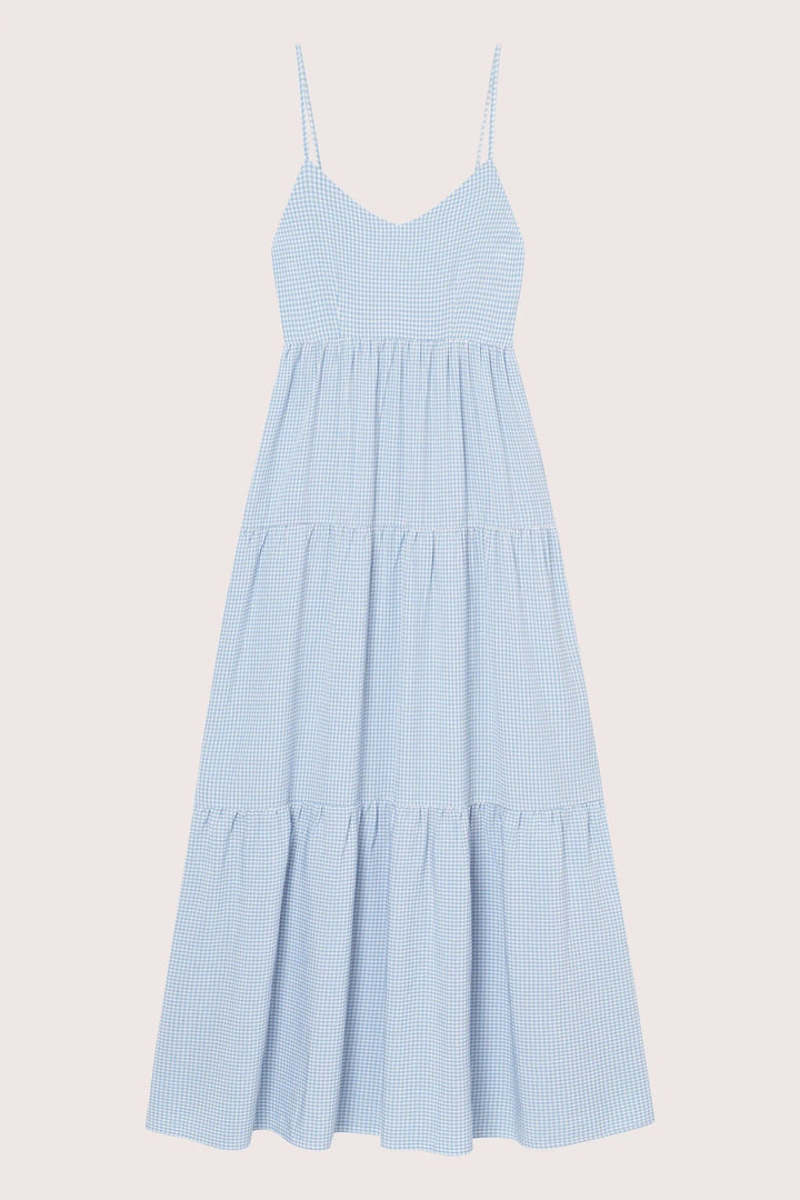 Mari Long Dress  Lt. Blue Checked