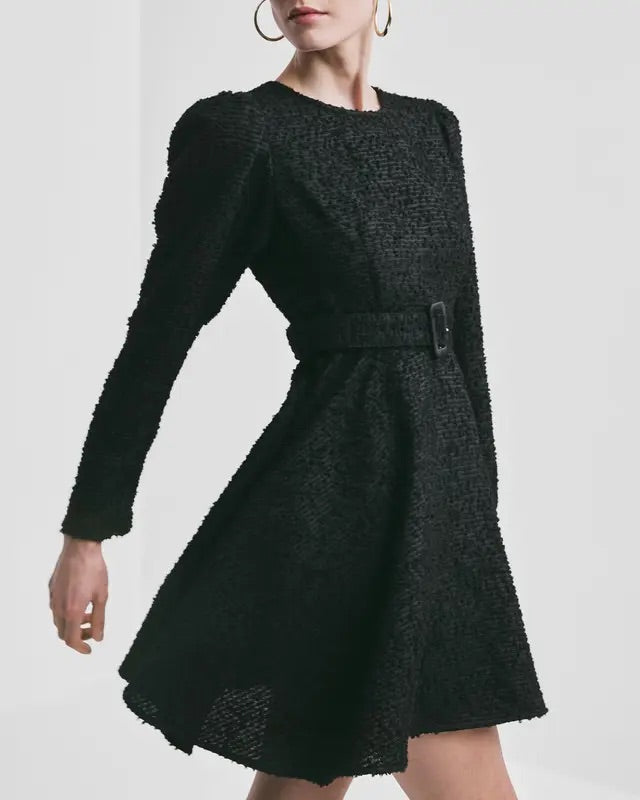 BOUCLE BELT DRESS  Black