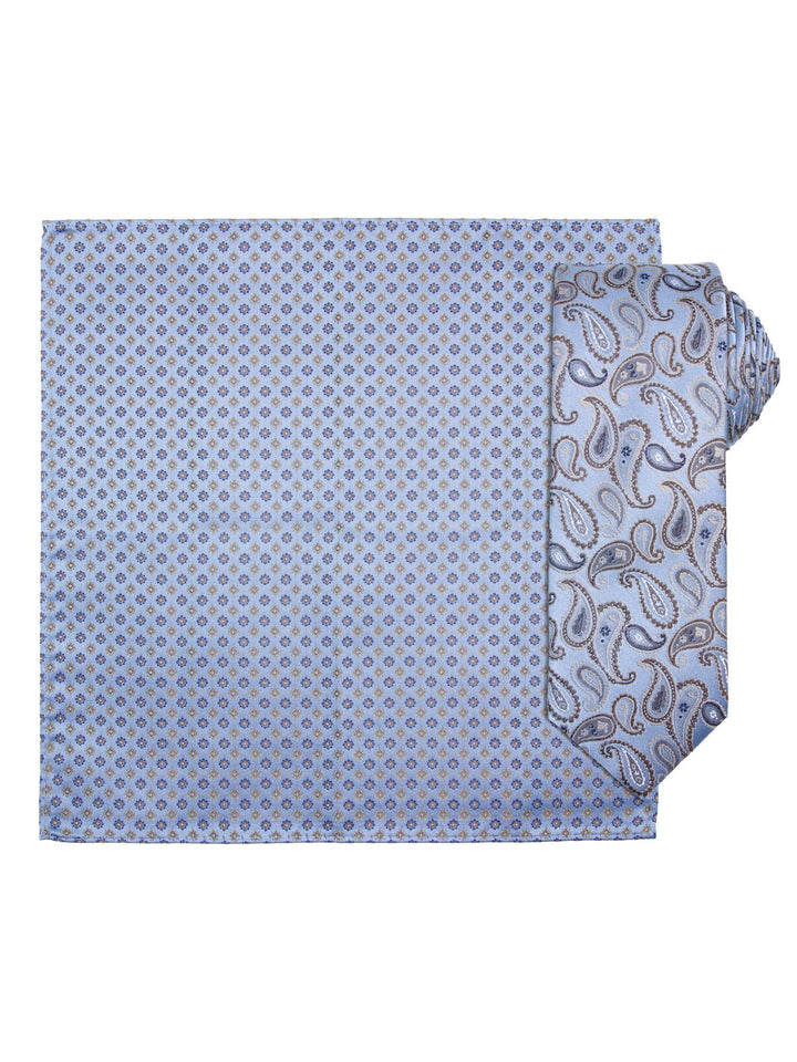 Santi silkeslips+lommetørkle mønstret sett beige  Paisley Beige