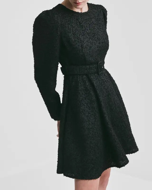 BOUCLE BELT DRESS  Black