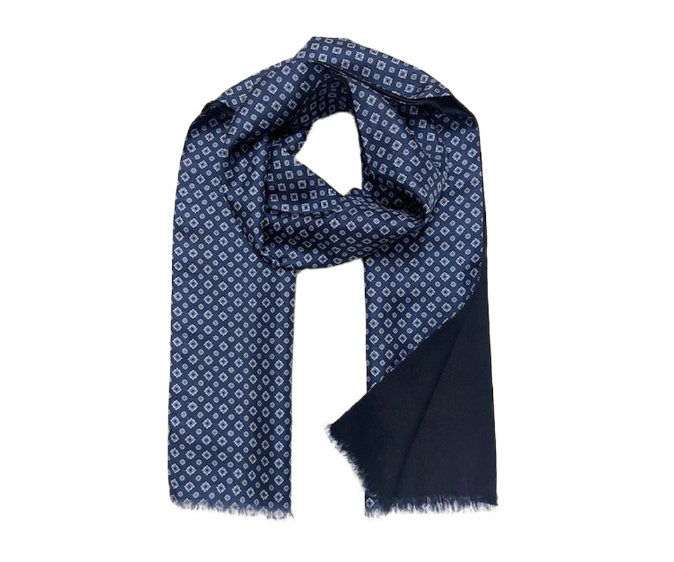 Skjerf exclusive ull/silke mønstret Navy