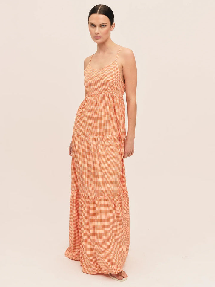 Mari Long Dress  Clay Checked