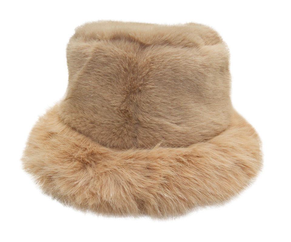 Bøttehatt m/fuskepels Beige