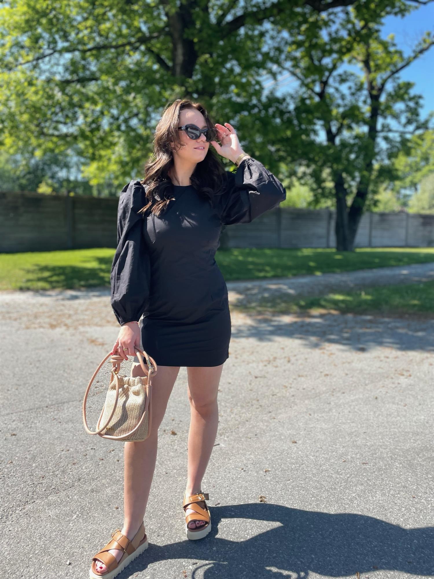 COTTON POPLIN OPEN BACK MINI DRESS Black