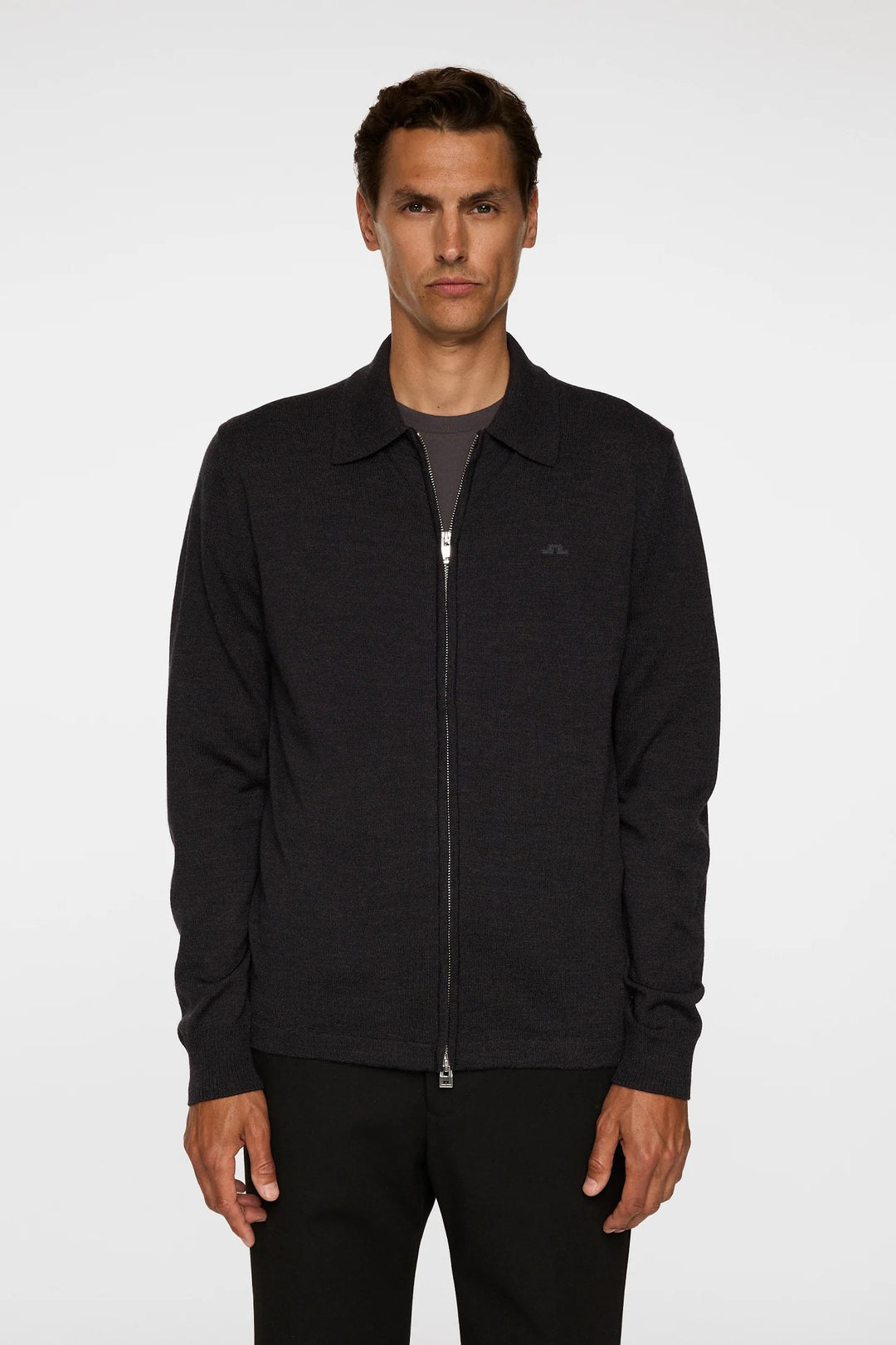 Kaleb Merino Zip Cardigan  Dark Grey Melange