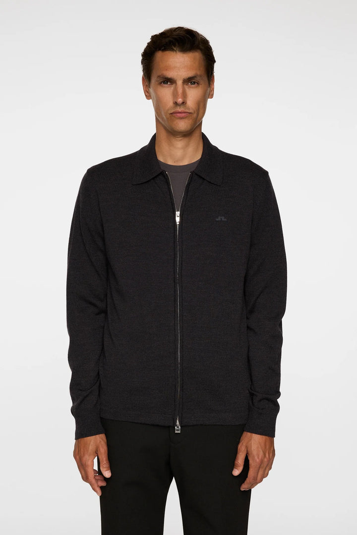 Kaleb Merino Zip Cardigan  Dark Grey Melange