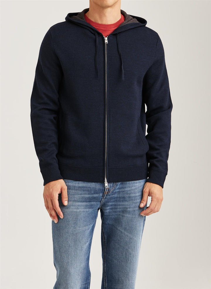 Merino Double Zip Hood  Navy