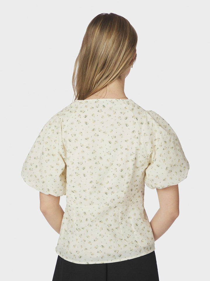 Irina Small Rose Flower Blouse  Light Yellow