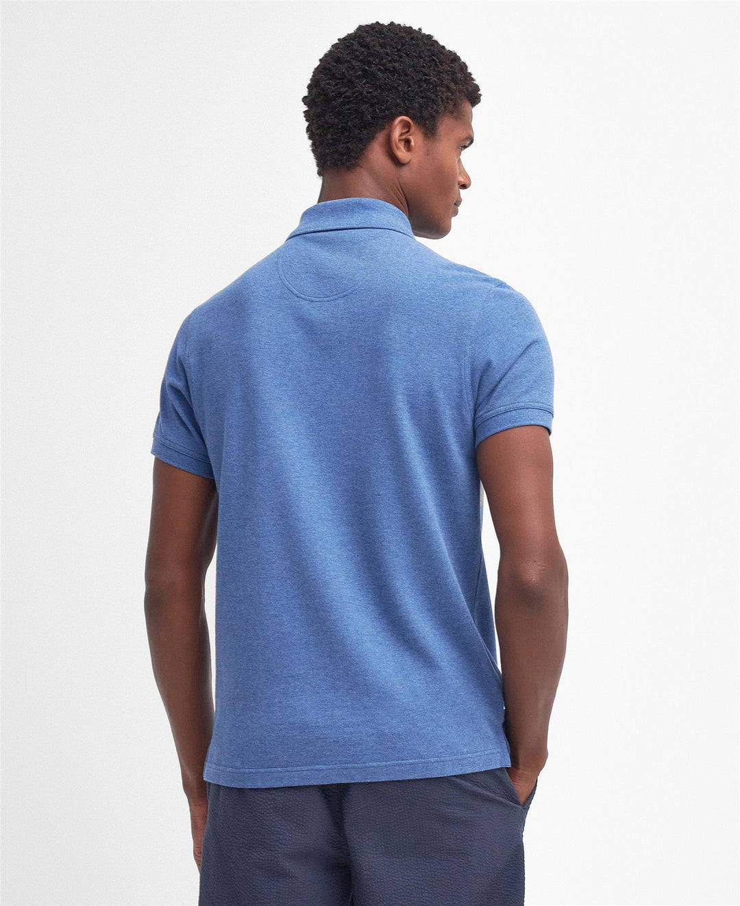 Tartan pique polo shirt  Dk Chambray