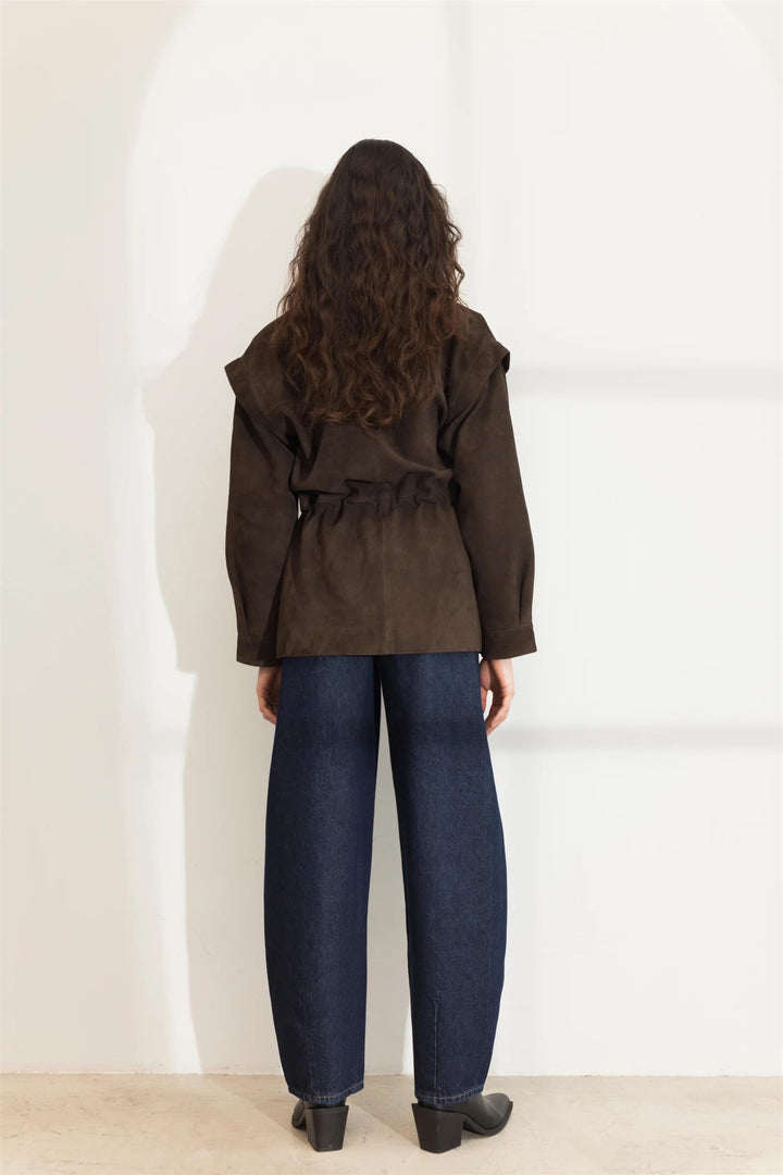 Winnie Leather Jacket  Dark Brown Suede