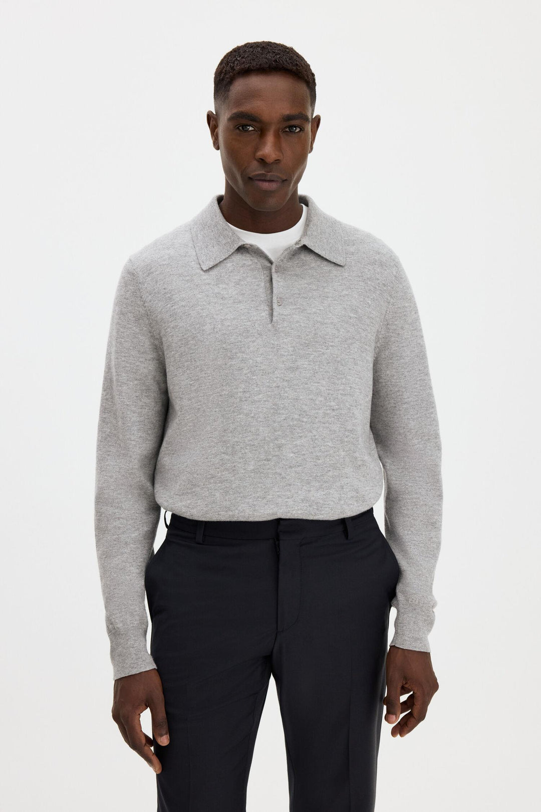 knitted polo shirt  Light Grey Melange