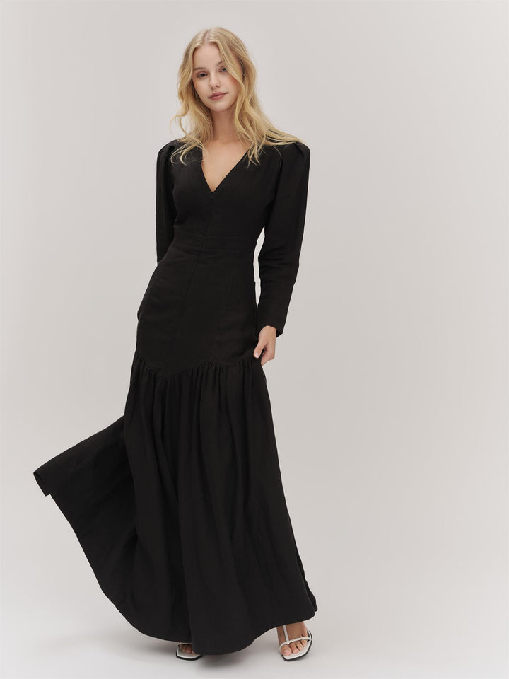 Dora Linen Dress  Black