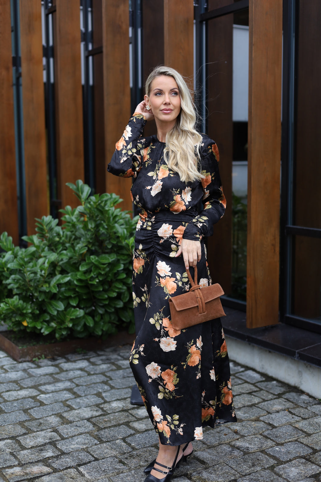 Jacquard Rouching Dress Midnight Roses