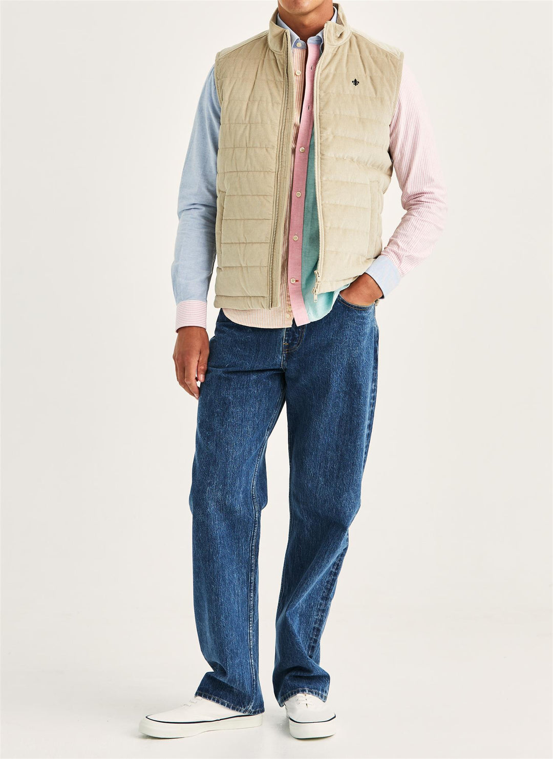 Ted Quilted Cord Vest  Khaki