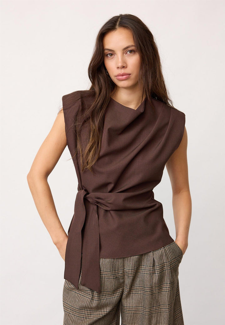 LunaCC Pleat Top  Dark Brown Melange