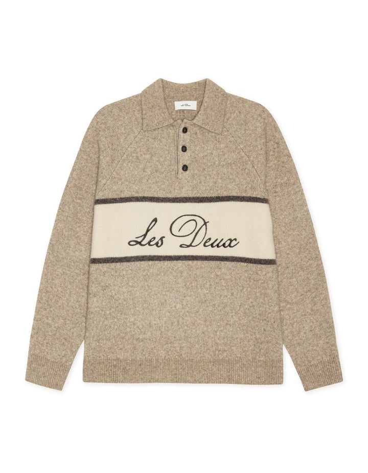 Signature Melange Knitted Polo Dark Sand Melange