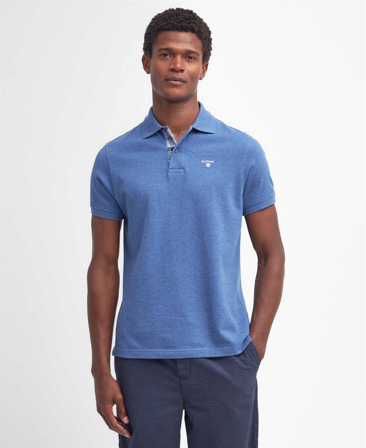 Tartan pique polo shirt  Dk Chambray