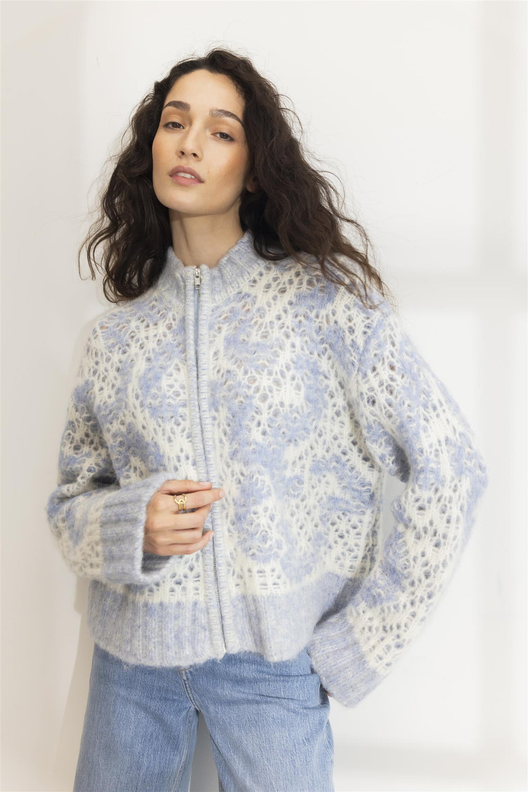 Briana Zip Knit  Light Blue