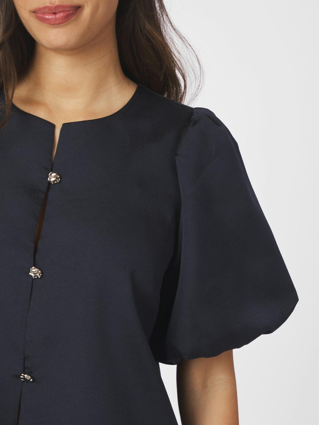 AISA DULL SATIN BLOUSE  Navy
