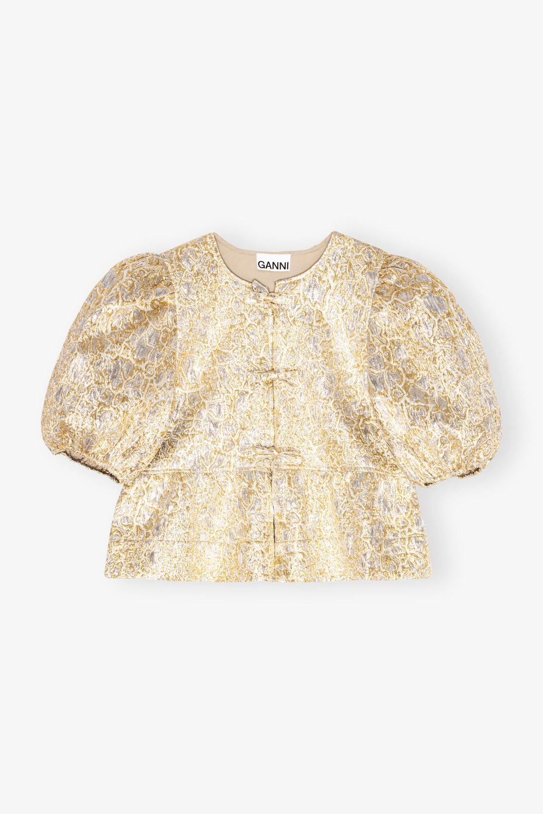 Metallic Cloque Peplum Blouse  Gold/Silver