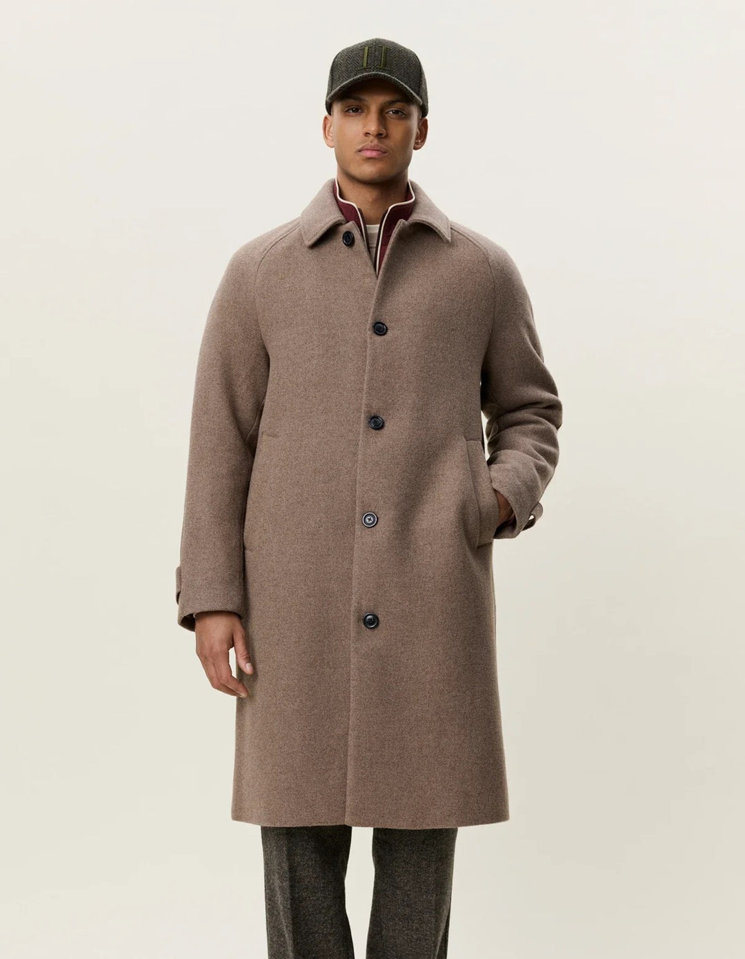 Solid Wool Coat  Dark Sand Melange