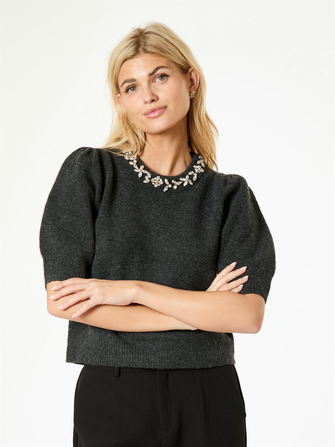 Maia Stone Knit blouse  Antracit Melange