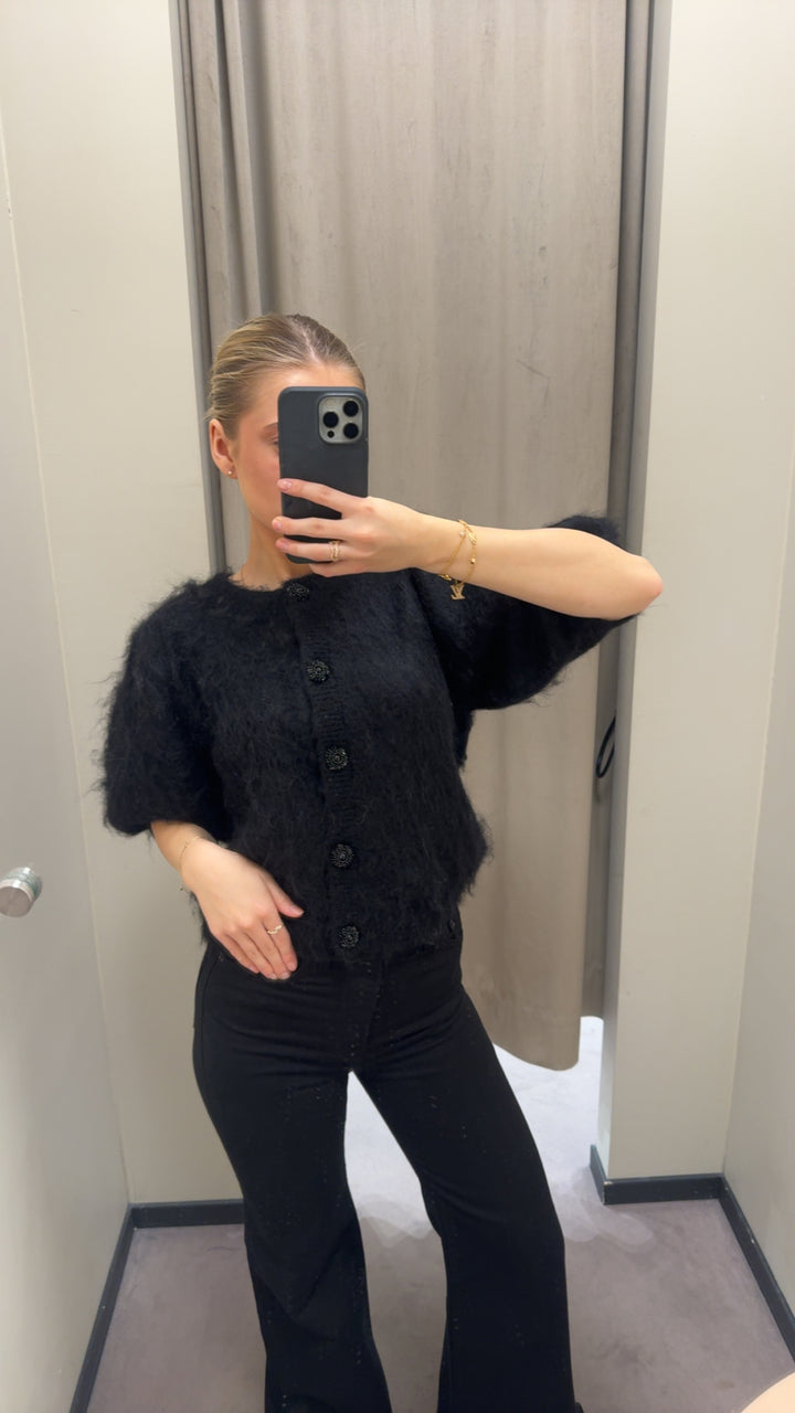 Hairy Knit Puffed Jacket  Black