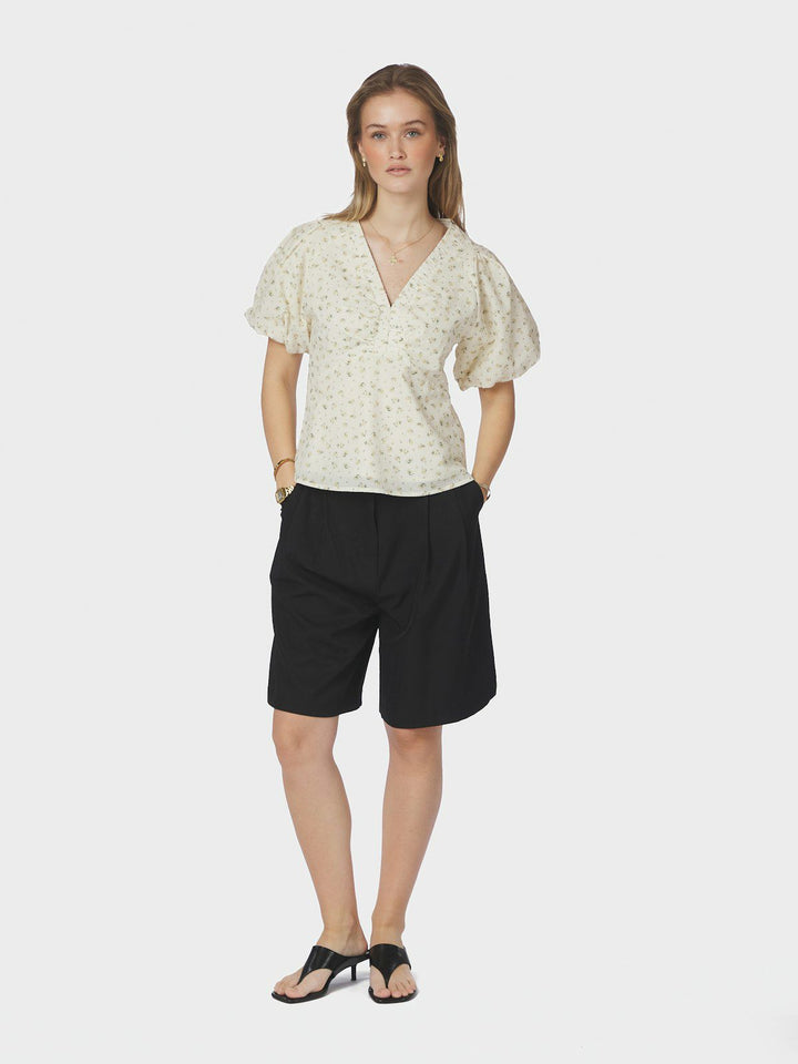 Irina Small Rose Flower Blouse  Light Yellow