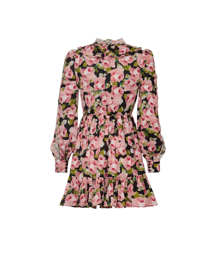 Cotton slub V-neck dress  Rose Bouquet