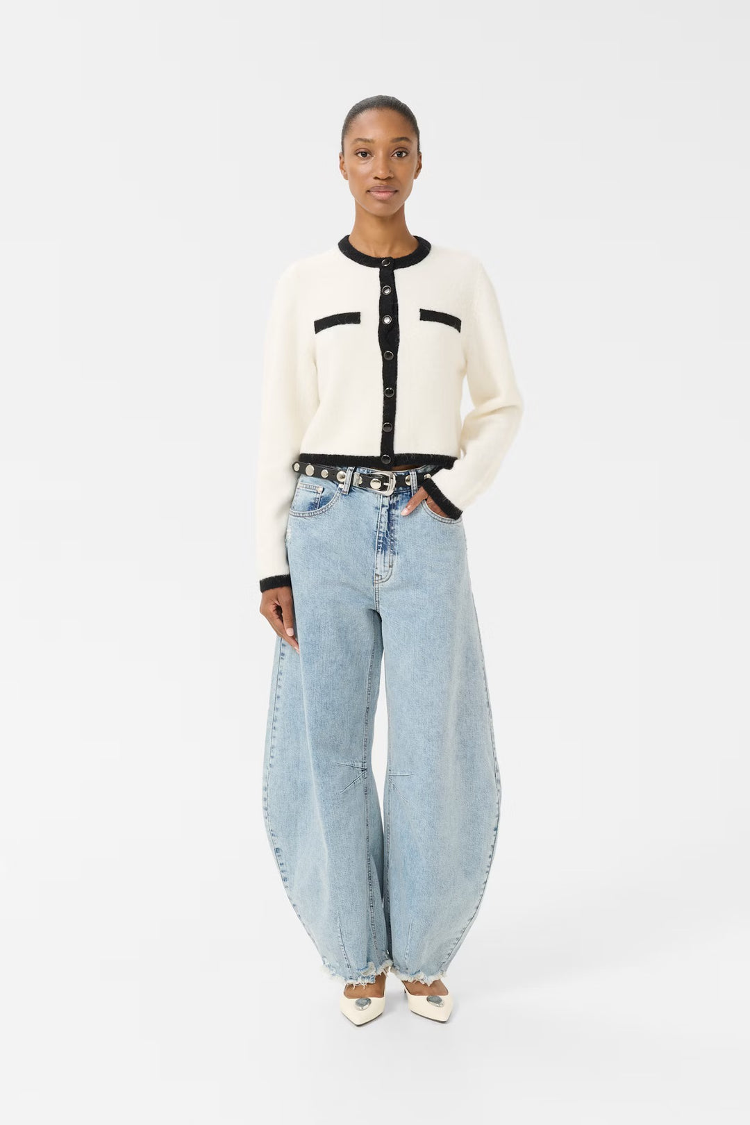 GZALPHA LS CONTRAST CARDIGAN  Ivory/Black Comb