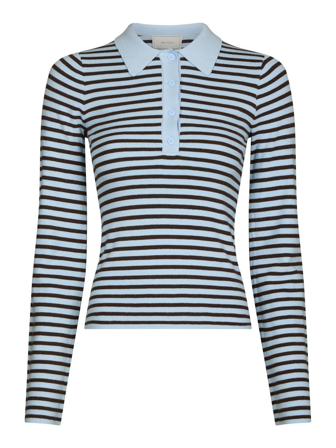 Fannya Ls Striped Knit Polo  Light Blue Stripe