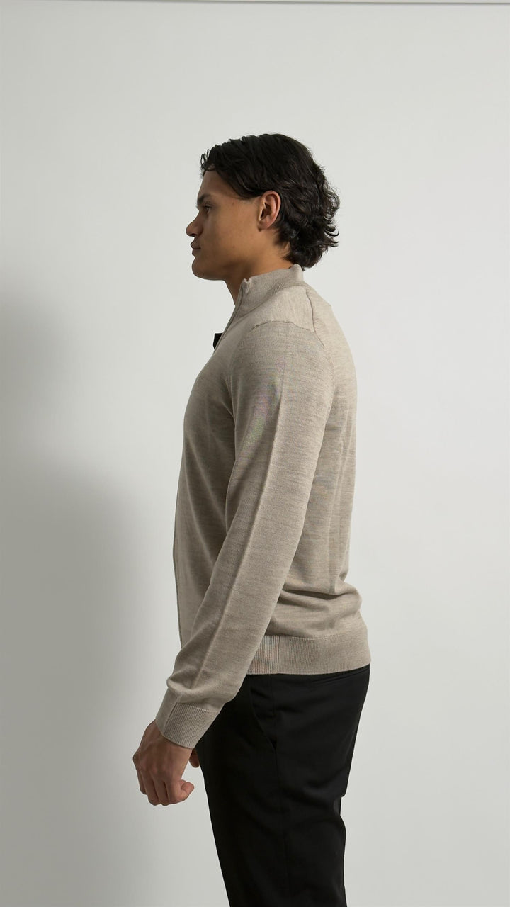 MERINO ZIP CARDIGAN  Khaki