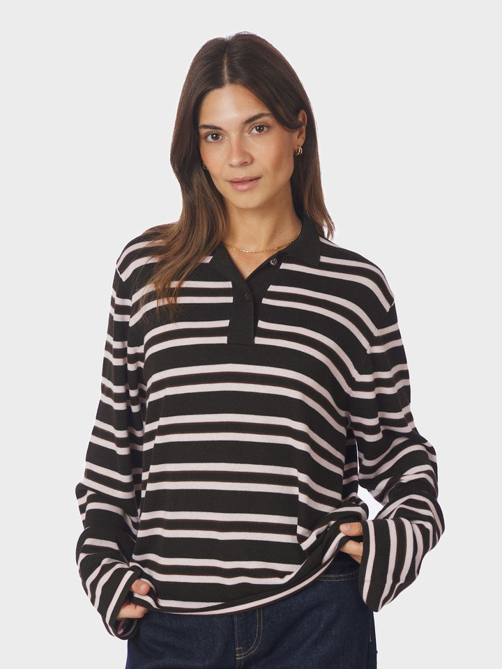 Mala Polo Knit Blouse  Dark Brown