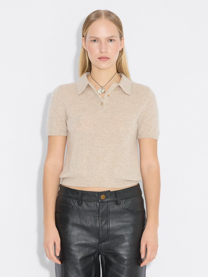 Cashmere Short Sleeve Polo 26-02  Sand