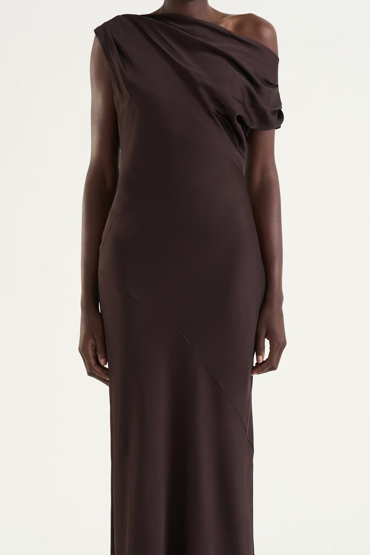 Vanessa satin dress  Mocha Brown