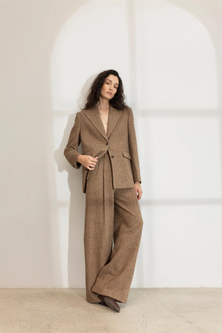 Ava Herringbone Trouser  Cognac Herringbone