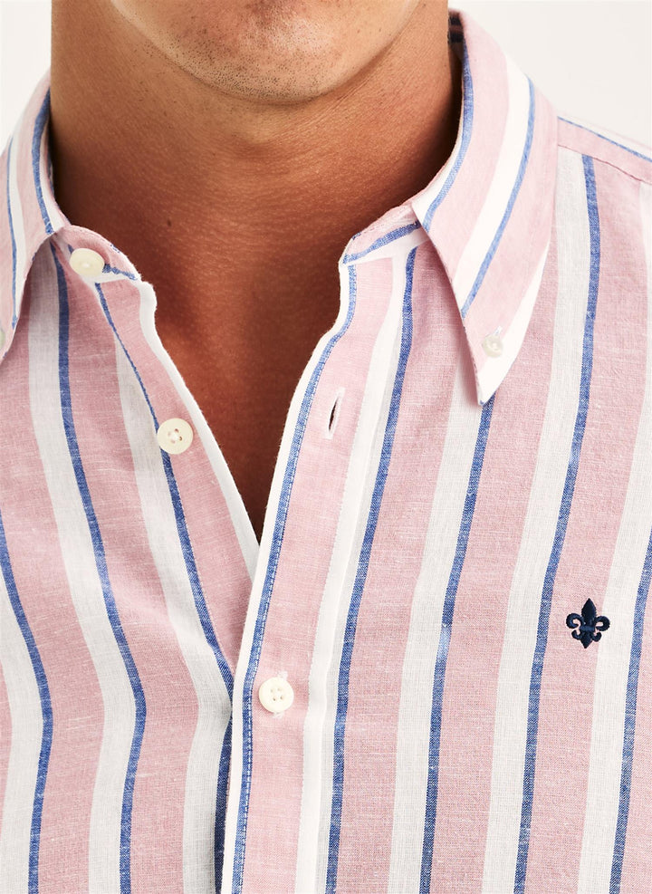 Douglas Linen Mix Stripe Shirt-Classic Fit  Pink
