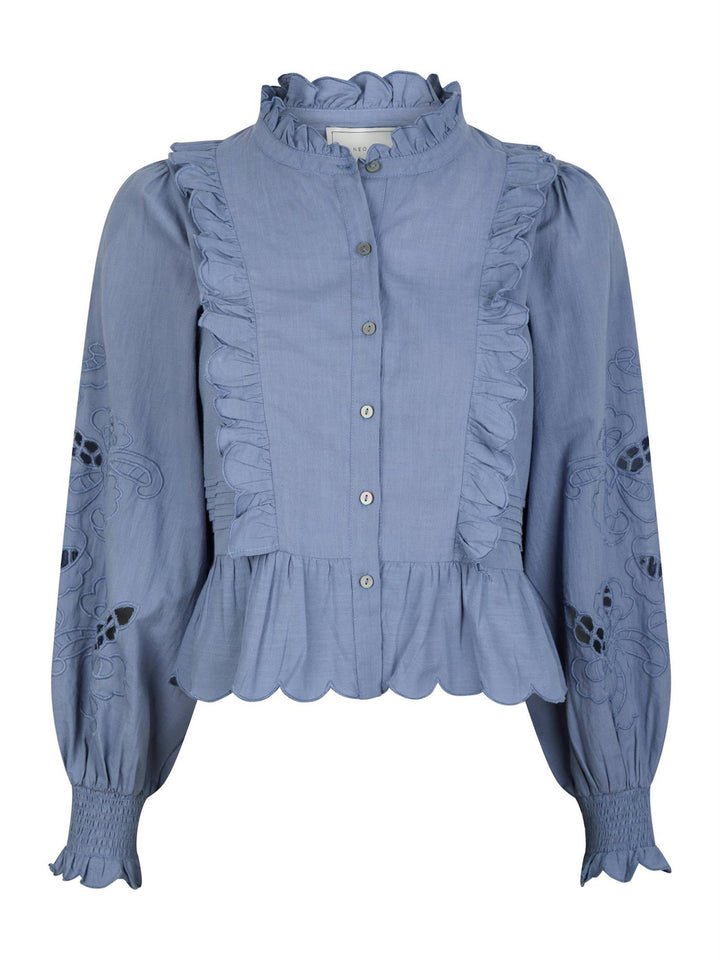 Petrine Embroidery Blouse  Dusty Blue