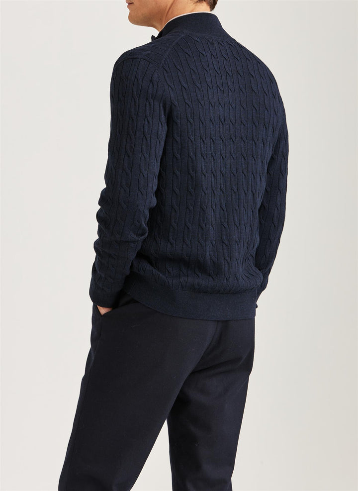 Merino Cable Zip Cardigan  Navy