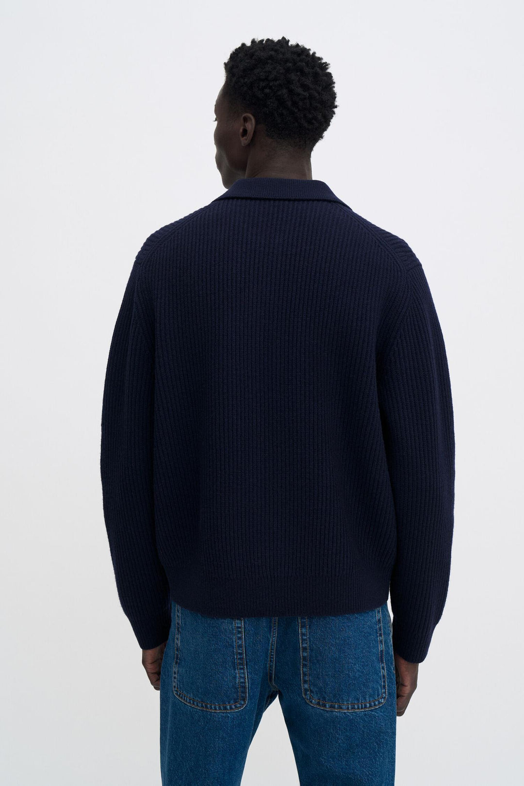 ribbed wool zip cardigan  Navy