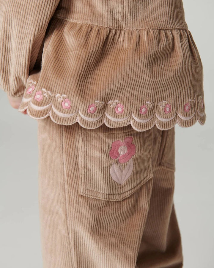 CORDUROY PANT W. WIDE LEG & EMB. AT BACKSIDE POCKET  Beige