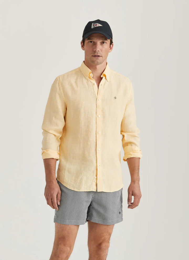 Douglas Linen Shirt-Classic Fit  Yellow