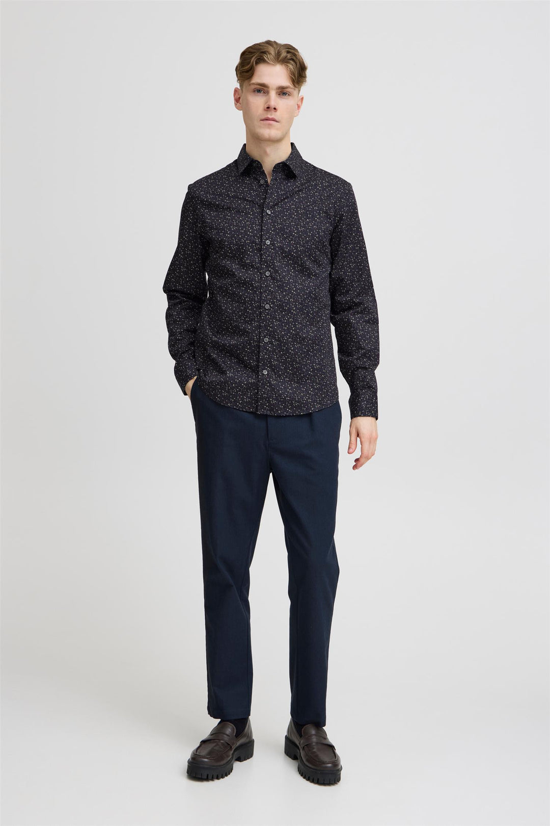 ANTON LS floral AOP shirt  Dark Navy