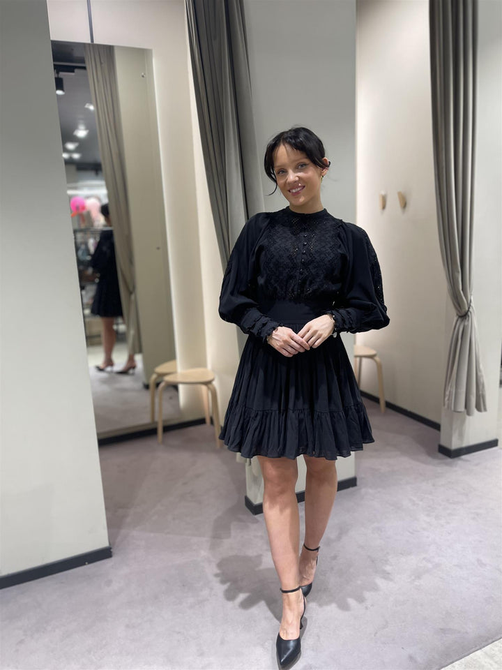 Cotton Slub Mini Dress  Black