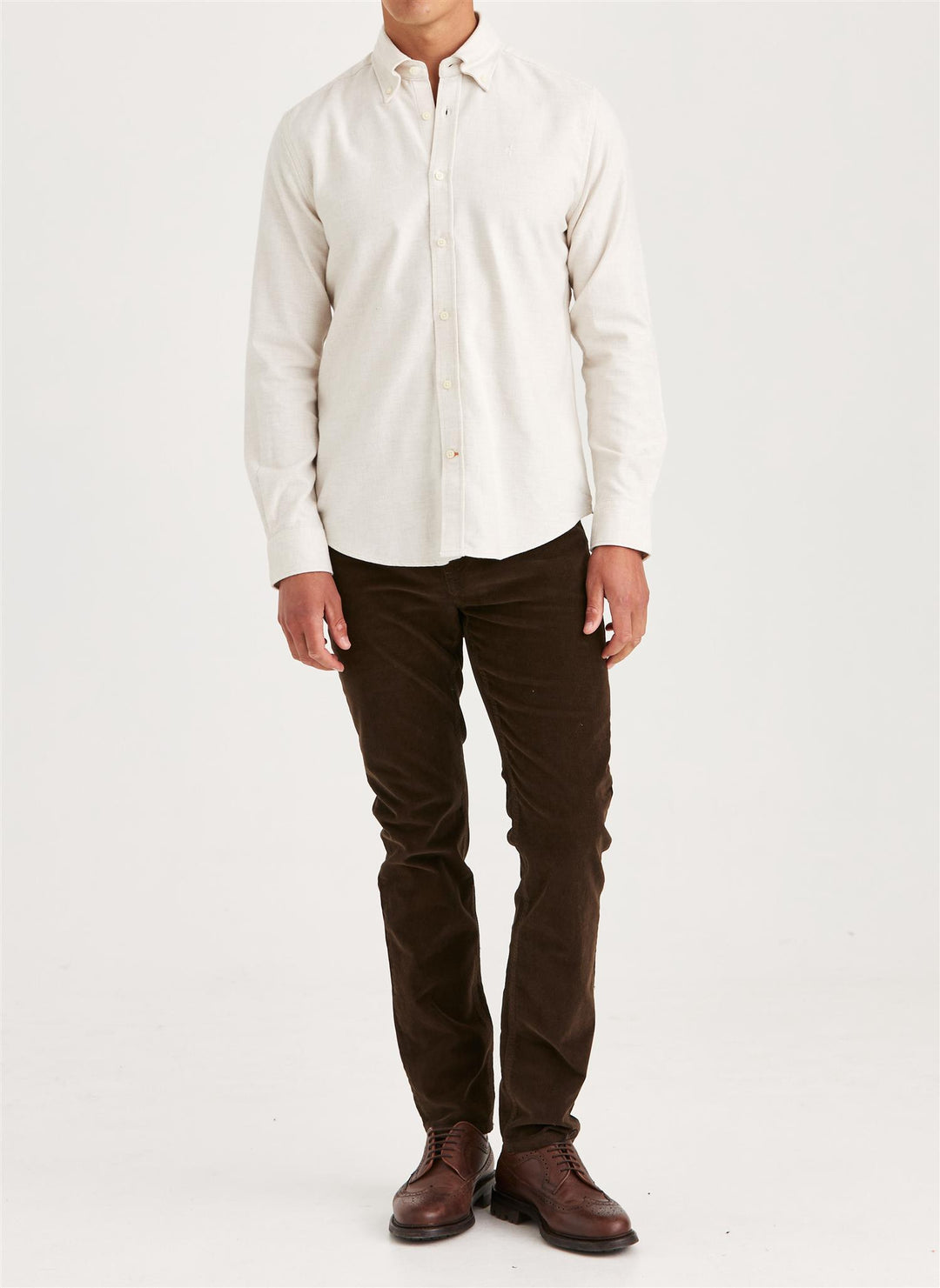 Twill Flannel Shirt-Slim Fit  Off White