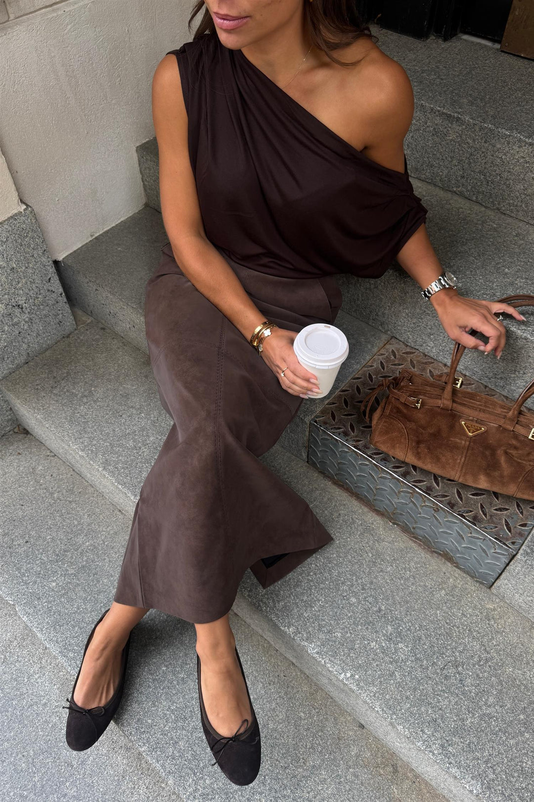 Yara Faux Suede Skirt  Mocha Brown