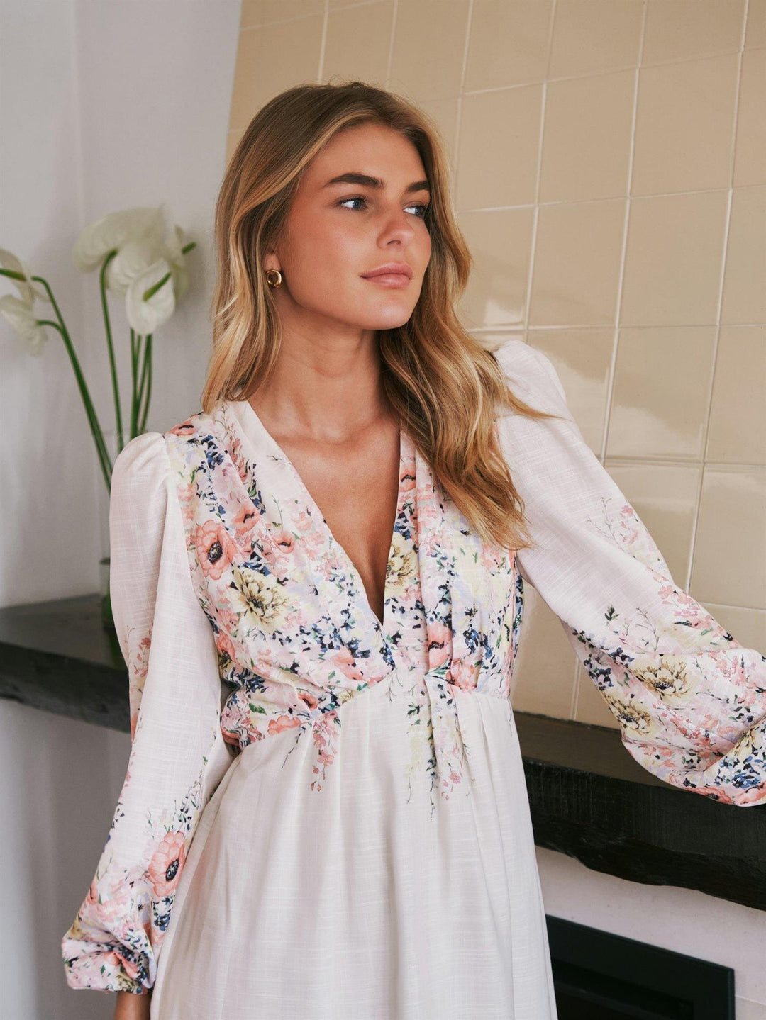 SILFI FLOWER PRINT DRESS  Creme