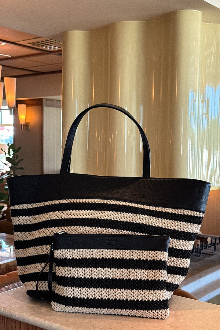 Aline Beach Bag  Black Beige Stripe
